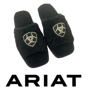 NEW Ariat Cozy Chic Slippers Scuffs Black Fleece Women’s Sz 10 Logo Slides NWB